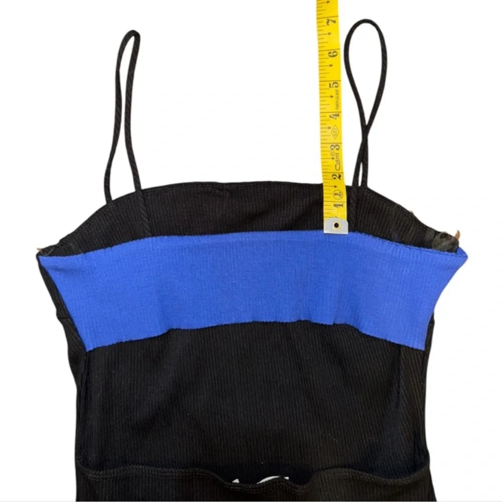 Black Strap Mini Dress with Blue & Cream Hem - Picture 11 of 12